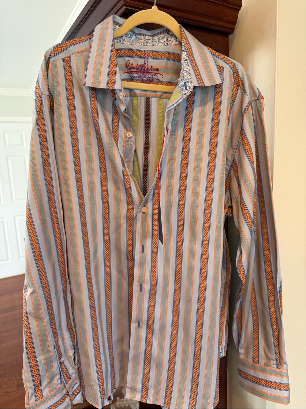 Robert Graham Orange, Blue & White Multi-Stripe Button-Down Shirt